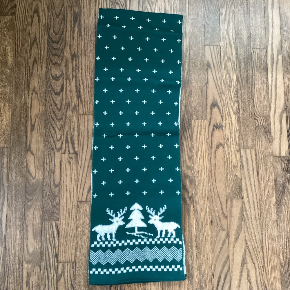 Allwind chunky Christmas Reindeer Winter Scarf green white - Picture 4 of 5